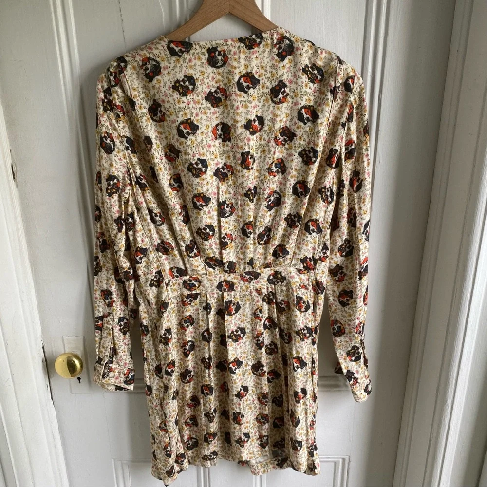 Paul and Joe Sister Chihuahua Dog Print Shirt Dress Cream Floral Size 42… - Picture 3 of 13